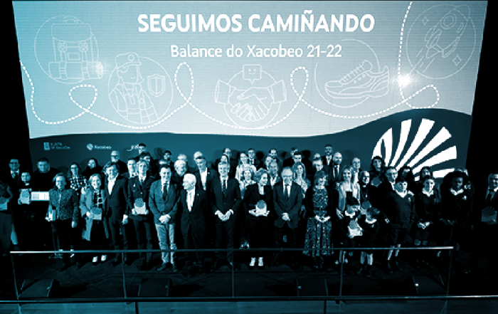Foto de familia del acto de despedida del Xacobeo 21-22 en Santiago de Compostela.