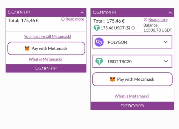 Metamask hace de Dennaria una plataforma de pagos con criptomonedas segura y fácilmente integrable.