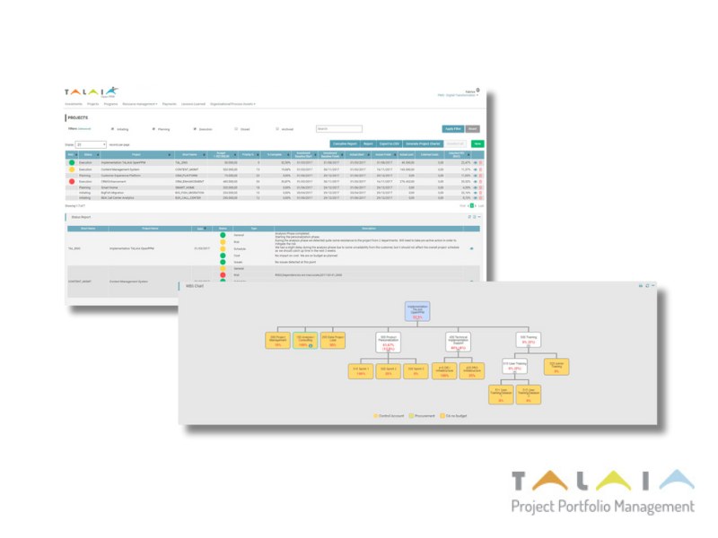 Screenshot of TALAIA, project portfolio management